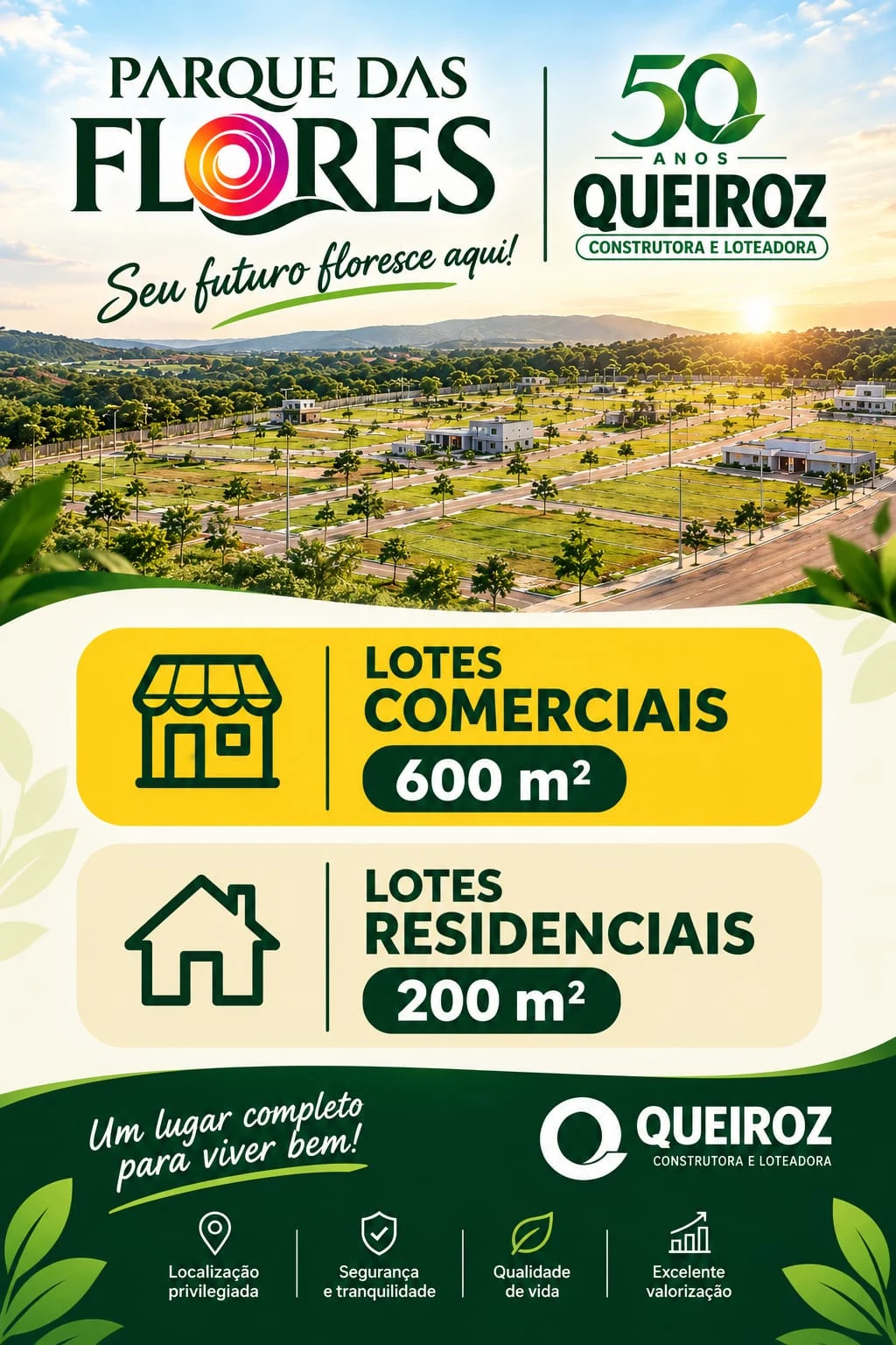 Parque das Flores — material promocional dos lotes residenciais e comerciais